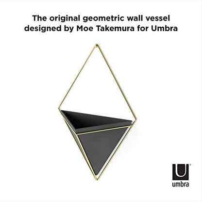 Umbra Trigg Wall Display, Large Geometric Planter Vessel, Black/Brass - color: Black/Brass, size: Large