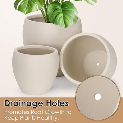 YNNICO Plant Pots 17.5/14.8/12.2 inch Set of 3, Flower Pots with Drainage Holes, Large Planters for Indoor Outdoor Garden Plants and Flowers. (Light Beige) - color: Light Beige