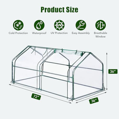 Garvee Mini Greenhouse with Zippered Doors & Roll-up Windows, 71" x 36" x 36" Portable Plant Hot House with Durable PVC Cover, Water Resistant, UV Protected for Outdoor Flowers, Vegetables - size: 71"x36"x36"
