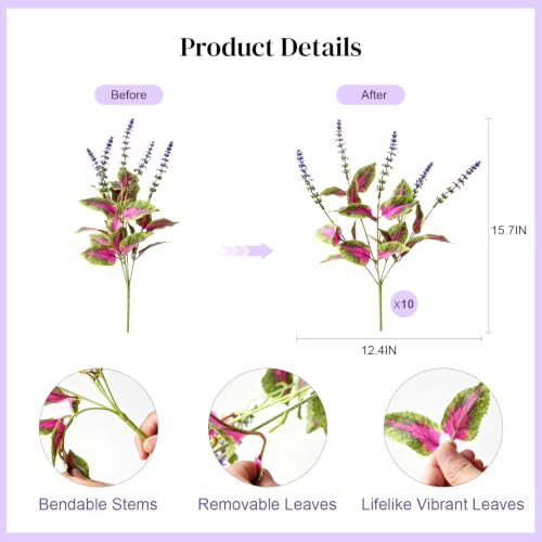 Artificial Coleus Lavender Fake Plants Faux Greenery, 10 PCS