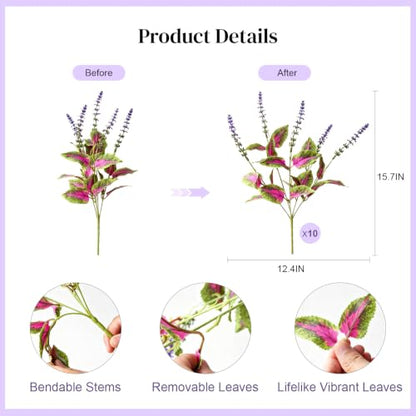 Artificial Coleus Lavender Fake Plants Faux Greenery, 10 PCS