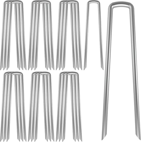 AAGUT Landscape Staples 12 Inch Galvanized Anti-Rust Garden Stake 11 Gauge - color: Silver, size: 12'' x 25Pcs-11Ga