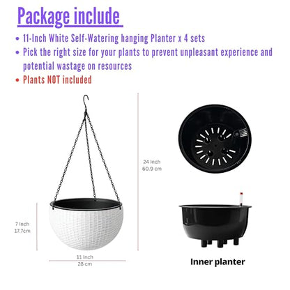 LaLaGreen Hanging Pots for Indoor (11in, 3 Pack) Self-Watering Plant Holder - color: White X 4 Pack