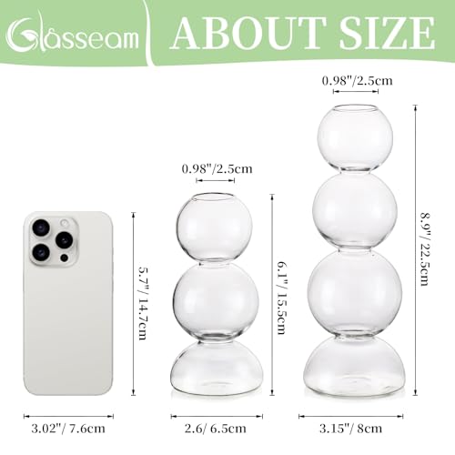 Glasseam Glass Bubble Vase, Clear Ball Bud Vases for Single Stem Flowers - color: Clear, size: Single Vase (3 Balls)