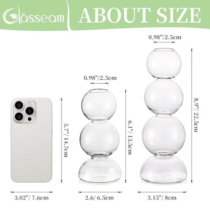 Glasseam Glass Bubble Vase, Clear Ball Bud Vases for Single Stem Flowers - color: Clear, size: Single Vase (3 Balls)