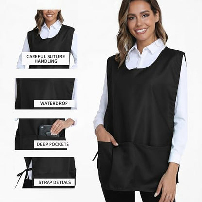 Xeoxarel Unisex Cobbler Apron with 3 Deep Pockets, Smock Vest Apron - color: 1 Pack - Black