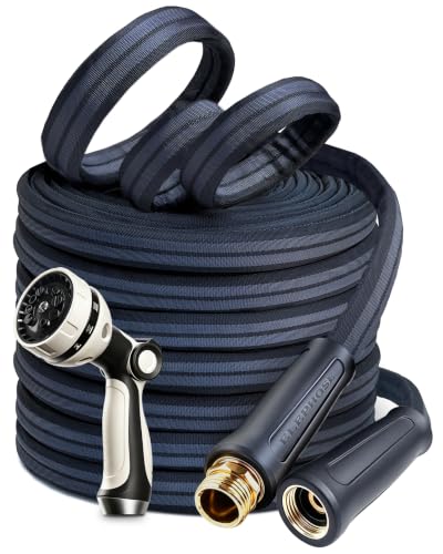 Garden Hose 50 FT, Non-Expanding, 700 PSI Burst, 10-Pattern Nozzle - color: Black, size: 50FT