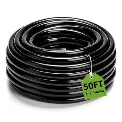50FT 3/8" Drip Irrigation Tubing, 9mm ID x 12mm OD Flexible PE Hose - size: 50FT 3/8" Hose