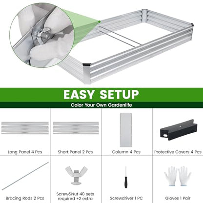 G GOOD GAIN 2Pcs Galvanized Raised Garden Bed 8x4x1ft for Herbs, Silver - color: Silver, size: 8x4x1FT(2 Pack)