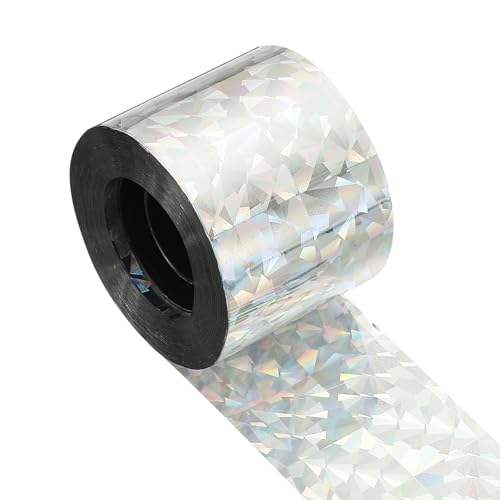 MECCANIXITY 262ft Long 2" Wide Silver Dual Side Reflective Holographic Flash Bird Scare Tape Ribbon to Keep Birds Away, Hang Tie on Garden Farm Orchards Balcony Patio Yard Fence, Floral - size: 262.4ft x 1.89in