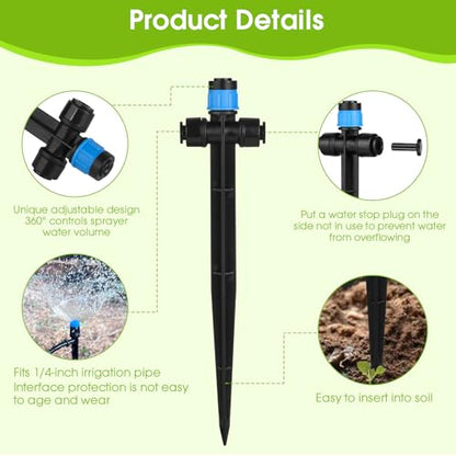 25Pcs Drip Irrigation Emitters – 8-Hole Adjustable Flow for 1/4" Tubing - color: Blue