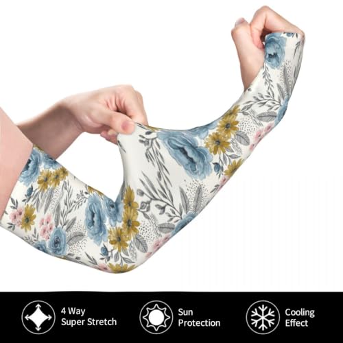 Bulldog Cooling Arm Sleeves Sunscreen Arm Cover With Thumb Hole - color: Floral Pattern