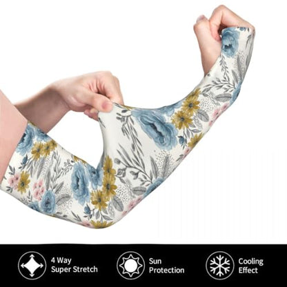 Bulldog Cooling Arm Sleeves Sunscreen Arm Cover With Thumb Hole - color: Floral Pattern