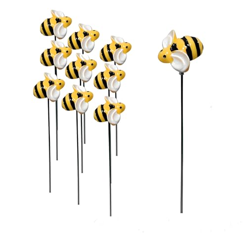 Garden Stakes Decor,10Pcs Garden Stakes Decorative Outdoor Lawn Pathway Patio Plant Pot Art Stick Yard Art Decorations for Pot Lawn Patio Corridor Flower Bed Outdoor Plant (BEE) - style: BEE