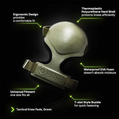 GRITR Tactical Knee Pads - Heavy Duty Knee Protectors, Range Green - color: Ranger Green, size: Regular