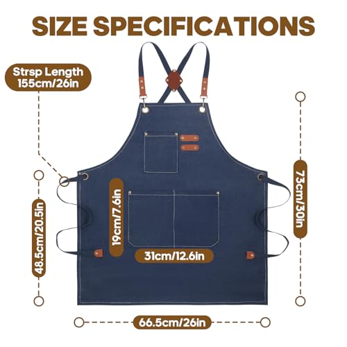 Aprons For Women Men With Large Pockets, Waterproof Cotton Chef Aprons For Cooking Server Grilling Bbq Kitchen - color: Dark Blue