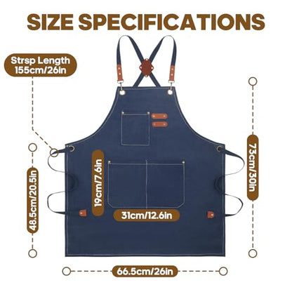 Aprons For Women Men With Large Pockets, Waterproof Cotton Chef Aprons For Cooking Server Grilling Bbq Kitchen - color: Dark Blue