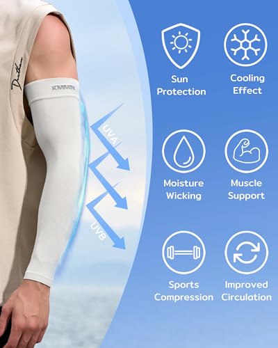KMMIN Arm Sleeves UV Protection for Driving Cycling Golf Basketball - color: White+white