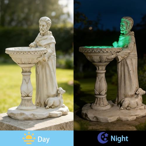 Sheaifun Solar St Francis Garden Statue Outdoor Decor with Bird Bath Feeder - style: St Francis