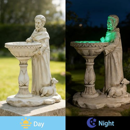Sheaifun Solar St Francis Garden Statue Outdoor Decor with Bird Bath Feeder - style: St Francis