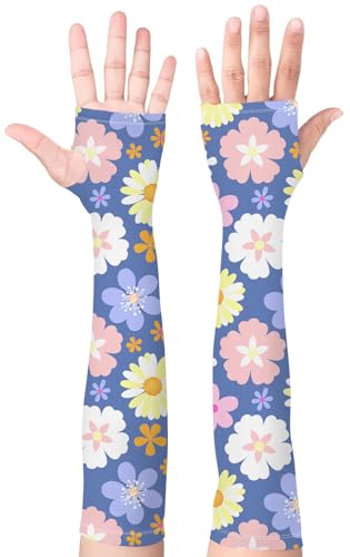 Gardening Sleeves for Women UV Sun Protection with Thumb Hole Anti-Scratch - color: Deep Blue Flower