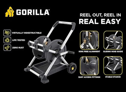 Gorilla Mobile Aluminum Garden Hose Reel, 225 Ft, Zero-Rust, No-Leak Brass - size: 225 FT