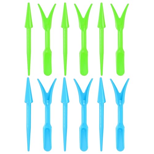 M METERXITY 12-Pack Mini Garden Hand Succulent Transplanting Tools, Plastic Seedlings Dibber Sowing Digging for Repotting/Lawn Maintenance/Plant Care, Small Gardening Tools [Green, Blue] - color: Green, Blue