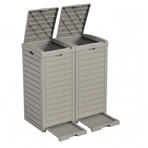 EFU 86 Gallon Outdoor Trash Can with Lid &Drip Tray, Waterproof Garbage Can - color: Grey, size: 86 Gallon