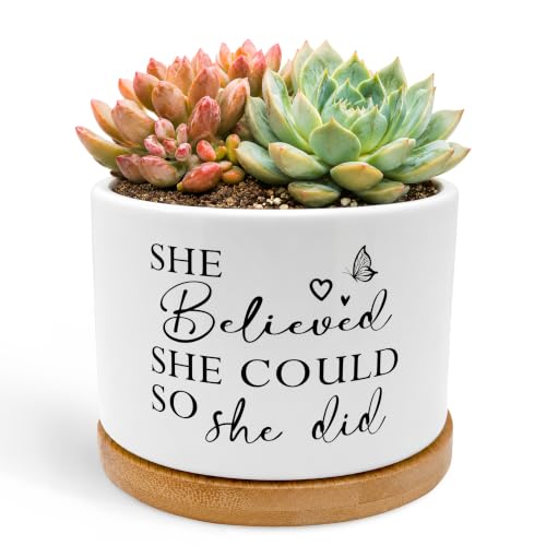 Inspirational Decor Plant Pots for Women, She Believed Could So She Did Encouragement Ceramic Succulent Flower Planters(No Plants)