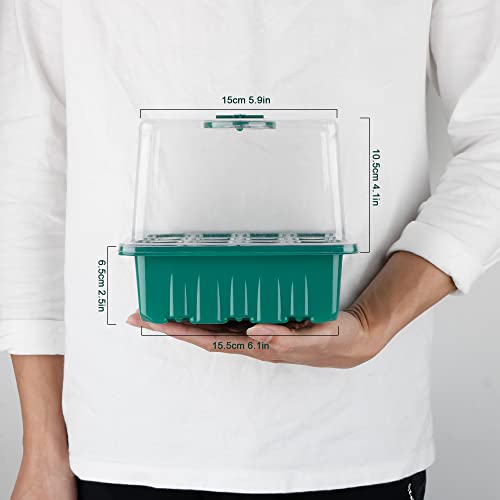 Seed Starter Tray with Grow Light, Seed Starter Kit, Plant Germination Starting Trays with Humidity Dome and Base for Greenhouse Grow Wheatgrass Hydroponic(12 Cells per Tray)