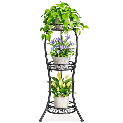 iDavosic.ly 3 Tier Metal Plant Stand Outdoor Indoor, 34 Inch Tall, Black - color: Black, size: 3 Tiers
