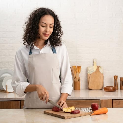 Cotton Canvas Apron for Women & Men – Adjustable Neck Strap & Waist Ties with Pockets - color: Grey