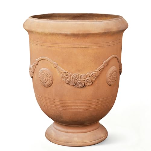 Planters for Indoor & Outdoor Plants, 16.5 Inch Large Magnesium Oxide Urn Planter with Drainage Hole, Decorative Unique Garden Plant Pots for Front Porch & Home Decor, Rust Color - color: Rust Color