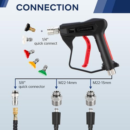Short Pressure Washer Gun with 1/4" QC,with 5 Spray Nozzle Tips