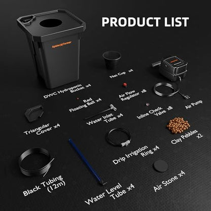 Spider Farmer DWC Hydroponics Growing System Kit 4 Buckets for Indoor Plant - size: 4 Buckets + Top Drip Kit