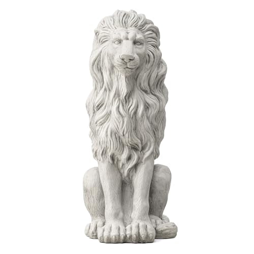 Glitzhome Guardian Sitting Lion Garden Statue MGO Outdoor Decoration, 27.75" H, White - color: White