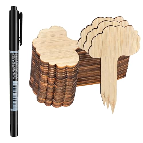 OBTANIM 75 Pack Bamboo Cloud Plant Labels with A Marker Pen, Garden Markers Sign Plant Tags for Seedling Potted Herbs Flowers Vegetables - style: Cloud