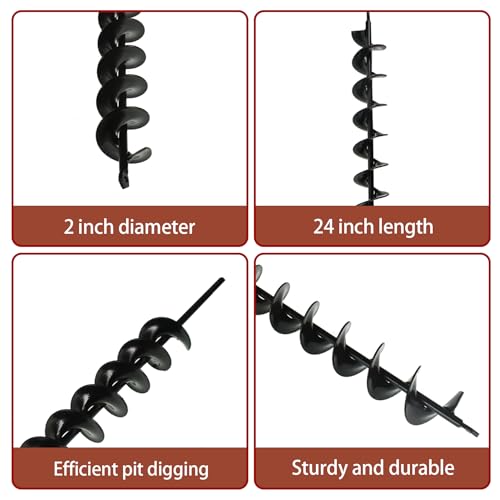 2 x 24 Inch Auger Drill Bit for Planting Plant Bulb, 2 Inch Diameter, Fits 3/8 Inch Hex Drive Drill