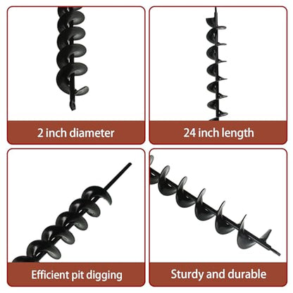 2 x 24 Inch Auger Drill Bit for Planting Plant Bulb, 2 Inch Diameter, Fits 3/8 Inch Hex Drive Drill