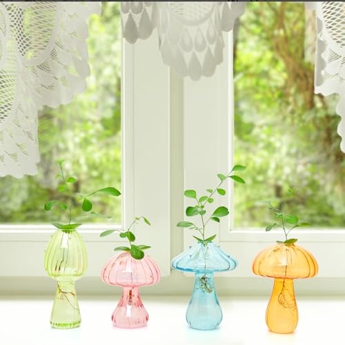 XXXFLOWER Glass Mushroom Vase Propagation Planter Window Plant - size: 4PCS Mushroom Vase