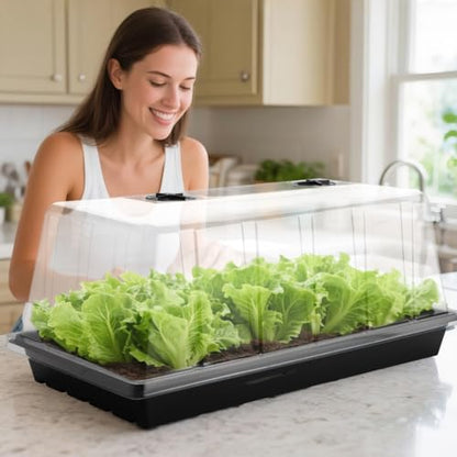 1020 Seed Starting Trays with Tall 7.3" Humidity Dome, No Hole, 10-Pack - size: 10p 1020Trays+7.3''Domes