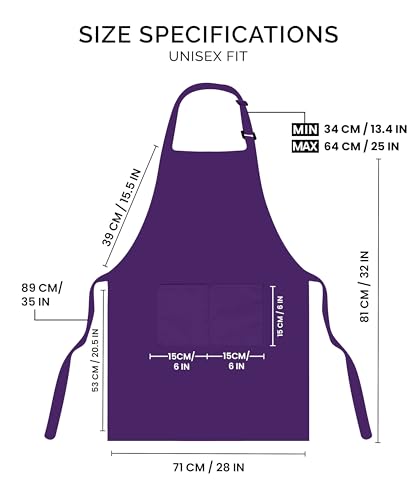 Utopia Kitchen Bib Aprons 2 Pack Adjustable With 2 Pockets - color: Purple