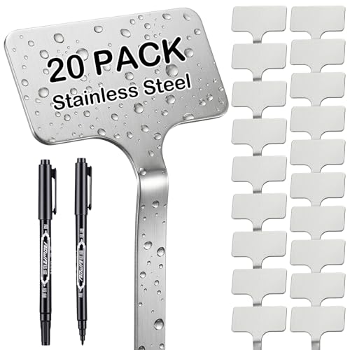 Stainless Steel Plant Labels Set, 20 Pack Waterproof Metal Garden Markers with 2 Pens, 13-Inch Rust-Proof Tags for Vegetables Flowers Indoor Outdoor Use