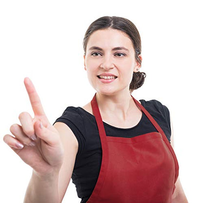 Total 6PCS Deep Red Bib Apron for Women Adult Unisex Durable Comfortable with 2 Front Pockets Washable Chef Aprons for Cooking Baking Kitchen Restaurant Crafting Painting. - color: Wine