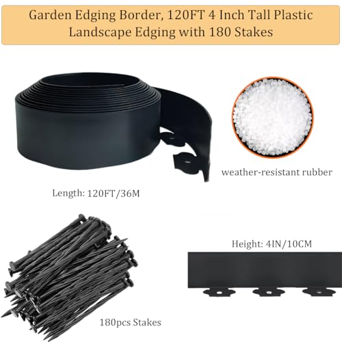 Landscape Edging Border 120FT, 4IN Tall Plastic Garden Edging - color: Black, size: 4IN x 120FT