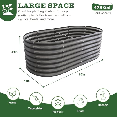 Anleolife 8x4x2ft Oval Deep Root Galvanized Raised Garden Bed, Quartz Grey - color: Quartz Grey-oval Round, size: 96x48x24'' Tall