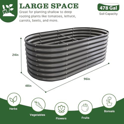Anleolife 8x4x2ft Oval Deep Root Galvanized Raised Garden Bed, Quartz Grey - color: Quartz Grey-oval Round, size: 96x48x24'' Tall