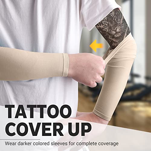 HEGCOIIE UV Sun Protection Arm Sleeves for Men & Women - Tattoo Cover Up - UPF 50 Cooling Sleeve for Golf, Cycling - color: 5 Pairs - Skin Tone