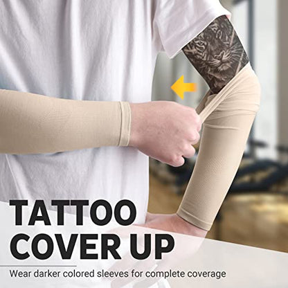 HEGCOIIE UV Sun Protection Arm Sleeves for Men & Women - Tattoo Cover Up - UPF 50 Cooling Sleeve for Golf, Cycling - color: 5 Pairs - Skin Tone