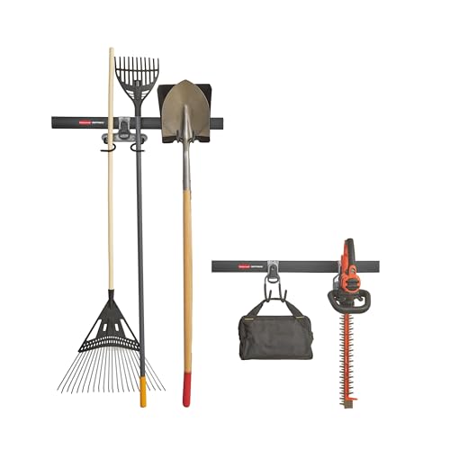 Rubbermaid Fasttrack Garage Storage System Tool Hanging Kit, Wall Mount Holder for Garden Lawn Tools/Garage/Home Organization - size: 2 Rails, 4 Hooks
